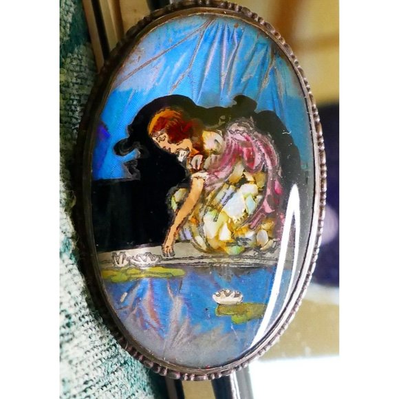 Antique English Butterfly Wing Hand Painted Brooch Sterling Frame Pat Aug 1924 - Picture 8 of 8